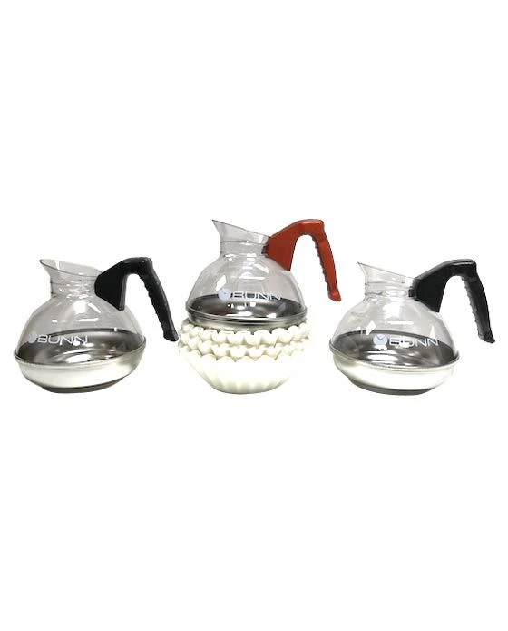 BUNN® 3 Bunn Easy Pour Pots (2 Black/1 Orange) & 150 12-Cup Filters 1 BUNN® 3 Bunn Easy Pour Pots (2 Black/1 Orange) & 150 12-Cup Filters