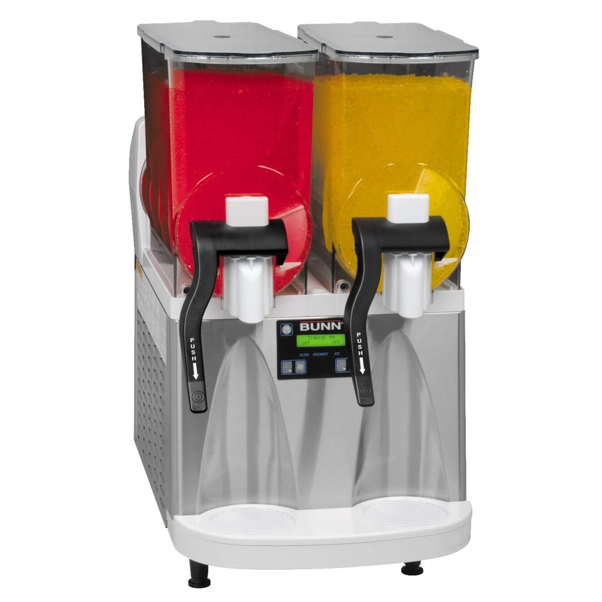 BUNN® Bunn 34000.0012 Ultra-2 HP White And Stainless Steel Double 3 Gallon Pourover Slushy / Granita Frozen Drink Machine 1 BUNN® Bunn 34000.0012 Ultra-2 HP White And Stainless Steel Double 3 Gallon Pourover Slushy / Granita Frozen Drink Machine