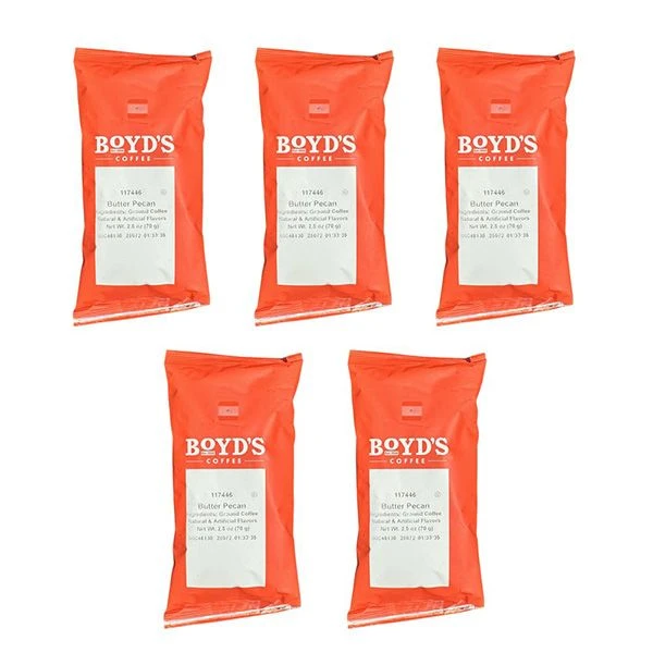 Boyd's Butter Pecan Ground Coffee, 5/2.5oz Pre-Portioned Packets - 12.5oz Total - Nutty Buttery Flavor 1 Boyd's Butter Pecan Ground Coffee, 5/2.5oz Pre-Portioned Packets - 12.5oz Total - Nutty Buttery Flavor