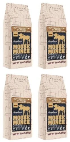 Moose Munch Gourmet Ground Coffee By Harry & David, 4/12 Oz Bags (Butterscotch Caramel)