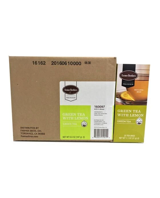 Farmer Brothers Premium Green Tea With Lemon, 6/25 Ct Tea Boxes 1 Farmer Brothers Premium Green Tea With Lemon, 6/25 Ct Tea Boxes