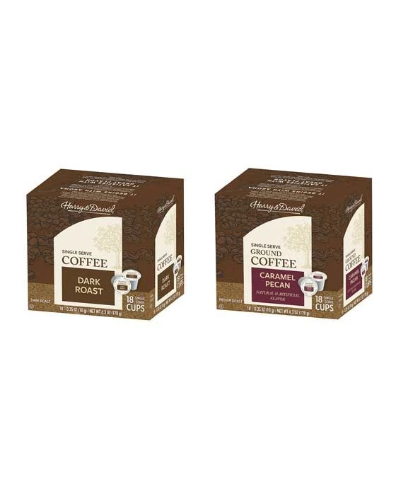 Harry & David Coffee Combo, Dark Roast, Caramel Pecan 2/18 Ct Boxes 1 Harry & David Coffee Combo, Dark Roast, Caramel Pecan 2/18 Ct Boxes