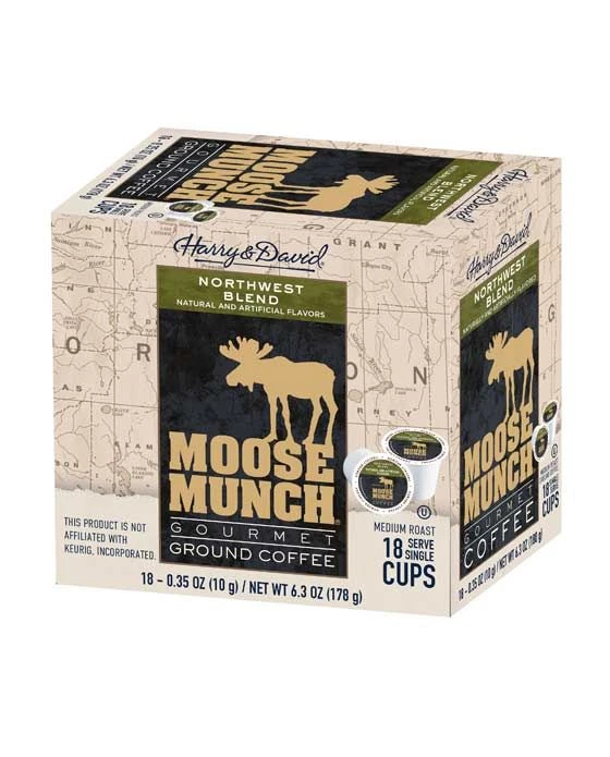 Harry & David's Moose Munch Northwest Blend Coffee Single Serve Cups 18 Count Box 1 Harry & David's Moose Munch Northwest Blend Coffee Single Serve Cups 18 Count Box