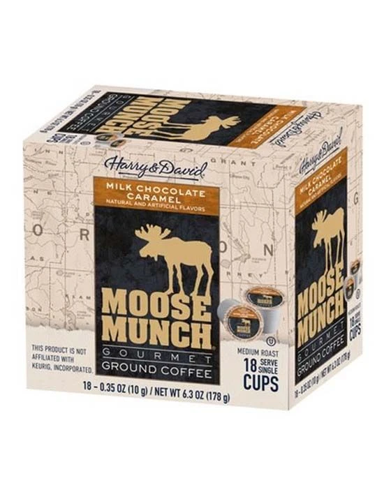 Moose Munch Coffee By Harry & David, Milk Chocolate Caramel, 18 Count Box 1 Moose Munch Coffee By Harry & David, Milk Chocolate Caramel, 18 Count Box
