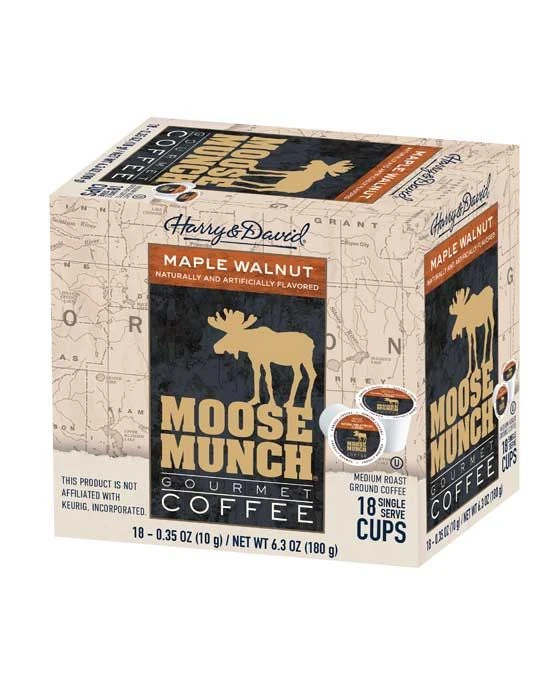 Moose Munch Single Serve Coffee By Harry & David, Maple Walnut, 18 Count Box 1 Moose Munch Single Serve Coffee By Harry & David, Maple Walnut, 18 Count Box