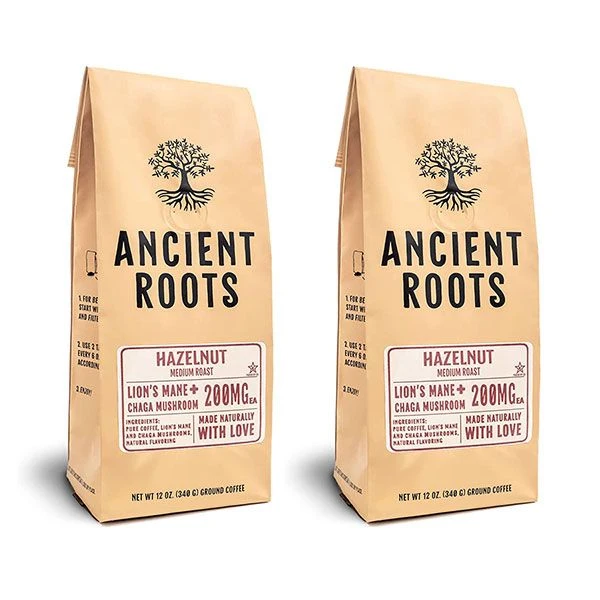 Ancient Roots Hazelnut Medium Roast Flavored Mushroom Ground Coffee 2/12 Oz Bags 1 Ancient Roots Hazelnut Medium Roast Flavored Mushroom Ground Coffee 2/12 Oz Bags