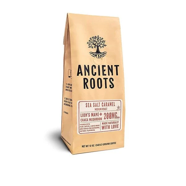 Ancient Roots Sea Salted Caramel Flavored Mushroom Coffee - Salted Caramel Medium Roast Coffee By Corim Premium Blends (12 Ounces) 1 Ancient Roots Sea Salted Caramel Flavored Mushroom Coffee - Salted Caramel Medium Roast Coffee By Corim Premium Blends (12 Ounces)