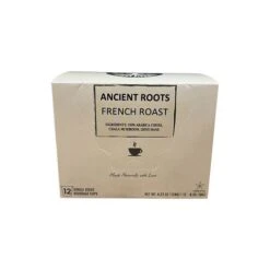 Ancient Roots Single Serve Mushroom Coffee, Made With Chaga And Lion's Mane, 100% Arabica, Medium Roast, (French Roast) (12 Count)