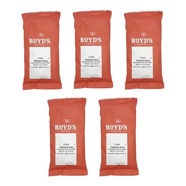 Boyd's French No. 6 Ground Coffee, Dark Roast, 5 Pack – 2.5 Oz Portions 1 Boyd's French No. 6 Ground Coffee, Dark Roast, 5 Pack – 2.5 Oz Portions