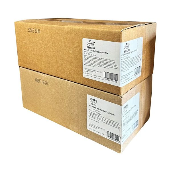 Cappuccino Bundle Superior French Vanilla Powdered Cappuccino Mix & Boyd's Hi-Rev Mocha Powdered Cappuccino Mix, 6 Bags Each (24lbs Total) 1 Cappuccino Bundle Superior French Vanilla Powdered Cappuccino Mix & Boyd's Hi-Rev Mocha Powdered Cappuccino Mix, 6 Bags Each (24lbs Total)