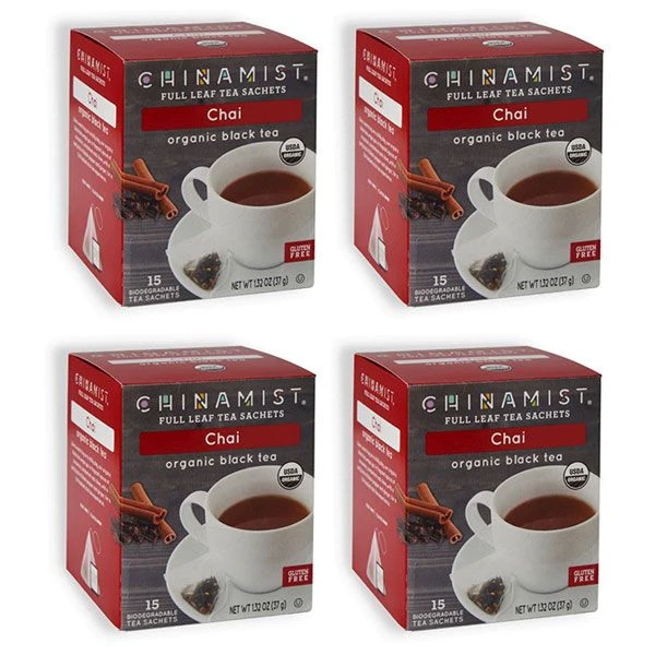 China Mist - Chai Organic Black Full Leaf Tea Sachet, 4 Boxes 15 Count Each 1 China Mist - Chai Organic Black Full Leaf Tea Sachet, 4 Boxes 15 Count Each