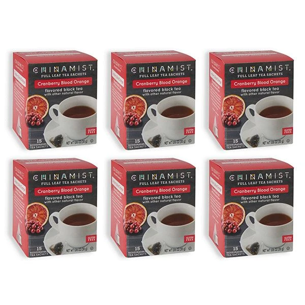 China Mist - Cranberry Blood Orange Organic Black Full Leaf Tea Sachet, 6 Boxes 15 Count Each 1 China Mist - Cranberry Blood Orange Organic Black Full Leaf Tea Sachet, 6 Boxes 15 Count Each