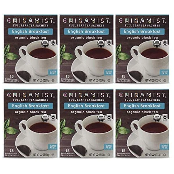 China Mist - English Breakfast Organic Black Full Leaf Tea Sachet, 15 Count Box - Biodegradable And Individually Wrapped (6 Pack) 1 China Mist - English Breakfast Organic Black Full Leaf Tea Sachet, 15 Count Box - Biodegradable And Individually Wrapped (6 Pack)