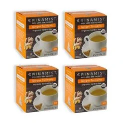 China Mist Full Leaf Tea Sachets, Ginger Turmeric Organic Herbal Tea, 4 Boxes (15 Count Each)