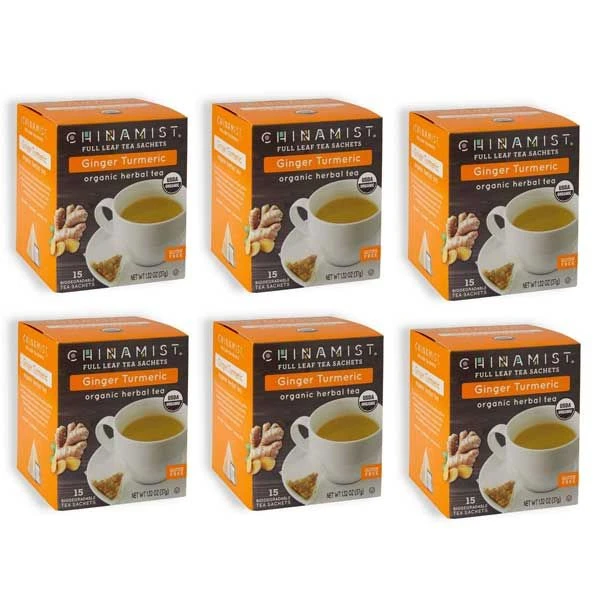 China Mist Organic Herbal Tea, Ginger Turmeric, 6x15 Count Boxes 1 China Mist Organic Herbal Tea, Ginger Turmeric, 6x15 Count Boxes