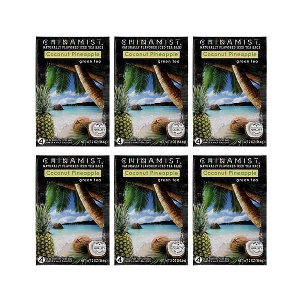 China Mist Naturally Flavored Coconut Pineapple Iced Tea Bags, 4-Count Box, 6-Pack (Each Bag Yields 1/2 Gallon) 1 China Mist Naturally Flavored Coconut Pineapple Iced Tea Bags, 4-Count Box, 6-Pack (Each Bag Yields 1/2 Gallon)