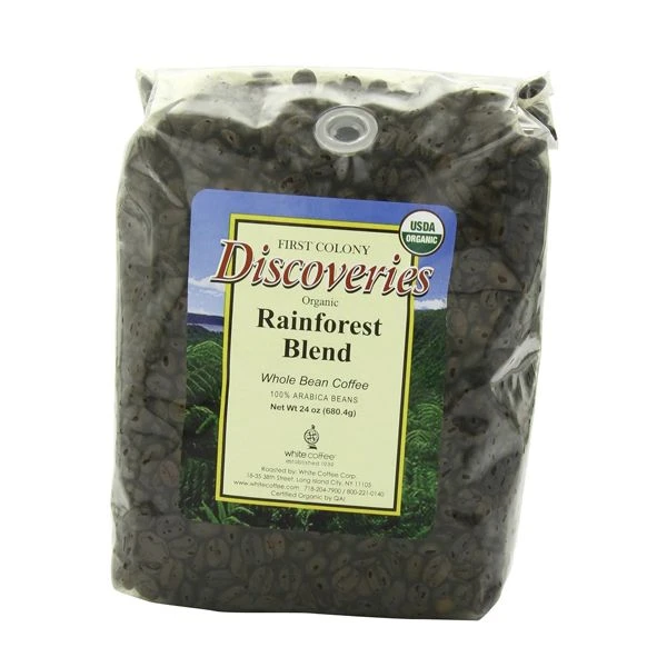 First Colony Organic Whole Bean Coffee, Rainforest Blend, Fair Trade, Medium Roast, 24 Oz Bag 1 First Colony Organic Whole Bean Coffee, Rainforest Blend, Fair Trade, Medium Roast, 24 Oz Bag