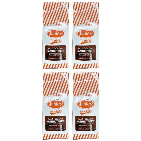 Junior's Most Fabulous Hazelnut Torte, Medium Roast Ground Coffee, 4/12 Oz Bags 1 Junior's Most Fabulous Hazelnut Torte, Medium Roast Ground Coffee, 4/12 Oz Bags