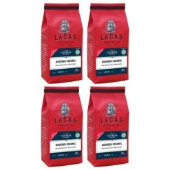 Lacas Coffee Company, Bourbon Caramel, Medium Fine Ground Coffee, 4/12oz Bags