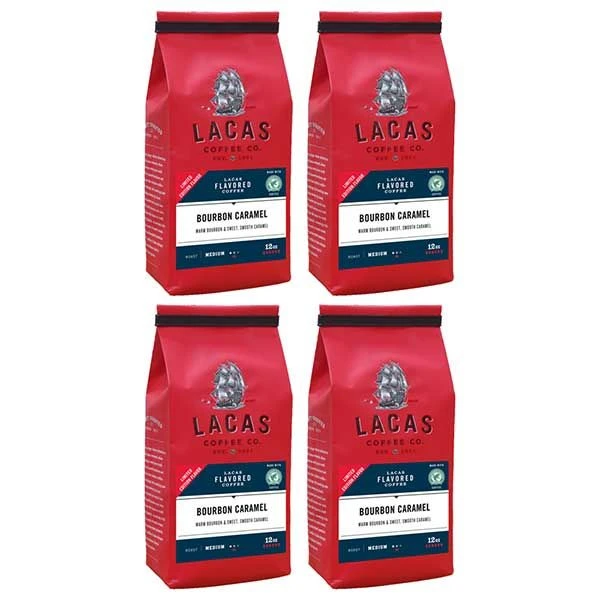 Lacas Coffee Company, Bourbon Caramel, Medium Fine Ground Coffee, 4/12oz Bags 1 Lacas Coffee Company, Bourbon Caramel, Medium Fine Ground Coffee, 4/12oz Bags