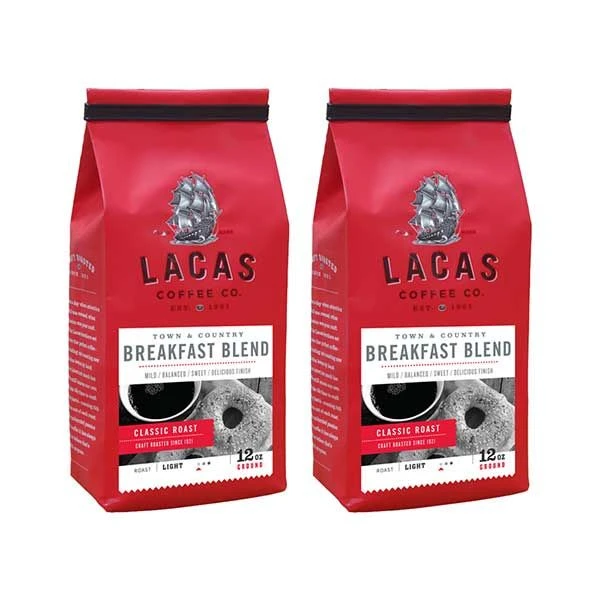Lacas Coffee Company, Town & Country (Breakfast Blend), Medium Fine Ground Coffee, 2/12oz Bags 1 Lacas Coffee Company, Town & Country (Breakfast Blend), Medium Fine Ground Coffee, 2/12oz Bags