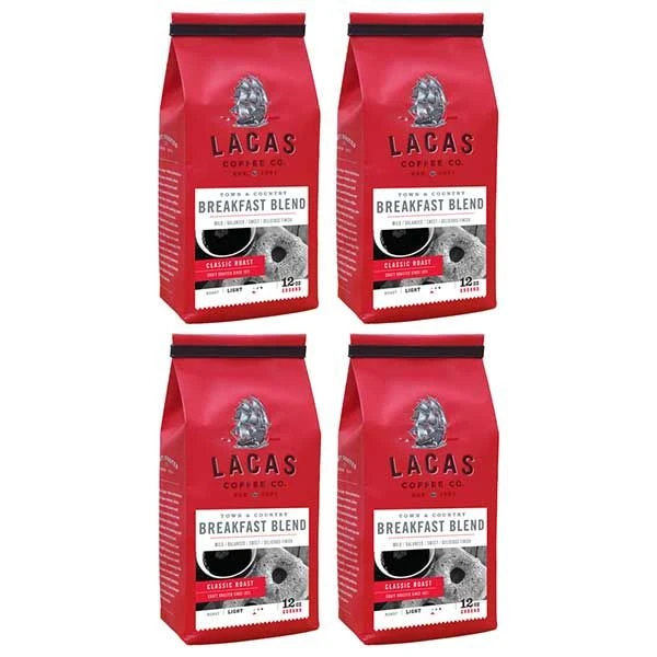 Lacas Coffee Company, Town & Country (Breakfast Blend), Medium Fine Ground Coffee, 4/12oz Bags 1 Lacas Coffee Company, Town & Country (Breakfast Blend), Medium Fine Ground Coffee, 4/12oz Bags