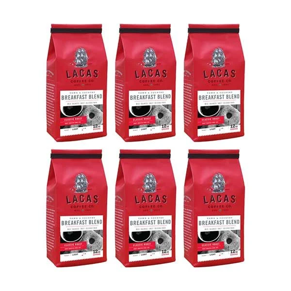 Lacas Coffee Company, Town & Country (Breakfast Blend), Medium Fine Ground Coffee, 6/12oz Bags 1 Lacas Coffee Company, Town & Country (Breakfast Blend), Medium Fine Ground Coffee, 6/12oz Bags
