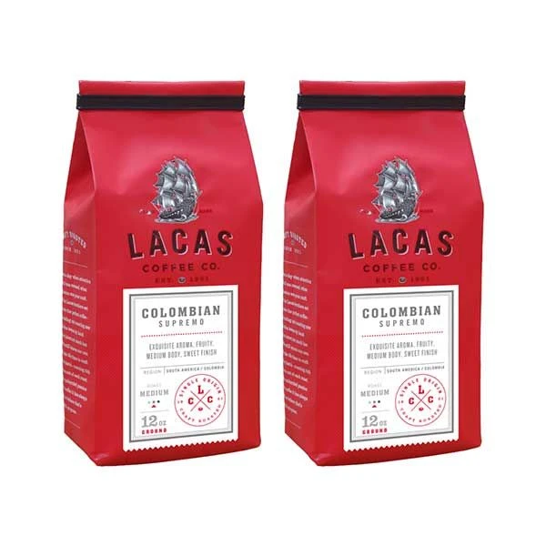 Lacas Coffee Company, Colombian Supremo, Medium Fine Ground Coffee, 2/12oz Bags 1 Lacas Coffee Company, Colombian Supremo, Medium Fine Ground Coffee, 2/12oz Bags