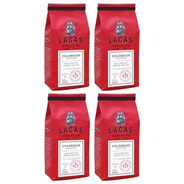 Lacas Coffee Company, Colombian Supremo, Medium Fine Ground Coffee, 4/12oz Bags 1 Lacas Coffee Company, Colombian Supremo, Medium Fine Ground Coffee, 4/12oz Bags