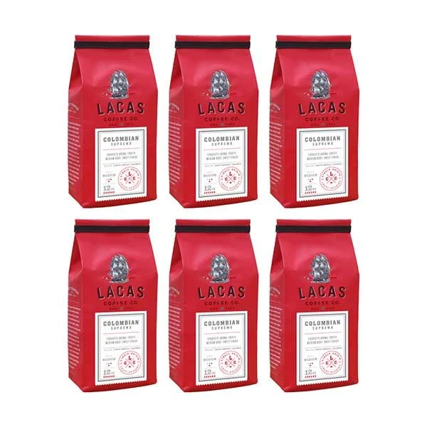 Lacas Coffee Company, Colombian Supremo, Medium Fine Ground Coffee, 6/12oz Bags 1 Lacas Coffee Company, Colombian Supremo, Medium Fine Ground Coffee, 6/12oz Bags