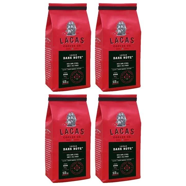 Lacas Coffee Company, Dark Note, Medium Fine Ground Coffee, 4/12oz Bags 1 Lacas Coffee Company, Dark Note, Medium Fine Ground Coffee, 4/12oz Bags