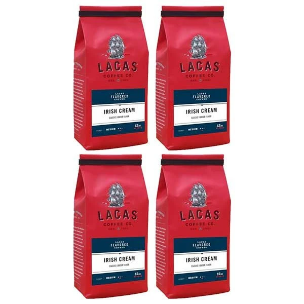 Lacas Coffee Company, Irish Cream, Medium Fine Ground Coffee, 4/12oz Bags 1 Lacas Coffee Company, Irish Cream, Medium Fine Ground Coffee, 4/12oz Bags