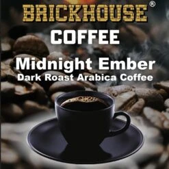 Brickhouse Coffee Midnight Ember Dark Roast, 100% Arabica Ground Coffee, Bold & Smoky Flavor, 2 X 12oz Bags -Koffee Express Sales midnight ember label 1