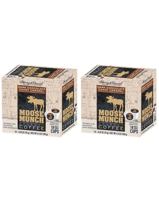 Moose Munch Single Serve Coffee By Harry & David, Dark Chocolate Candy Caramel, 2/18 Count 1 Moose Munch Single Serve Coffee By Harry & David, Dark Chocolate Candy Caramel, 2/18 Count