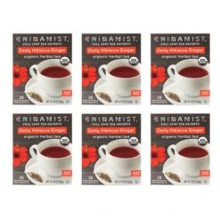 China Mist - Zesty Hibiscus Ginger Organic Black Full Leaf Tea Sachet, 6 Boxes 15 Count Each