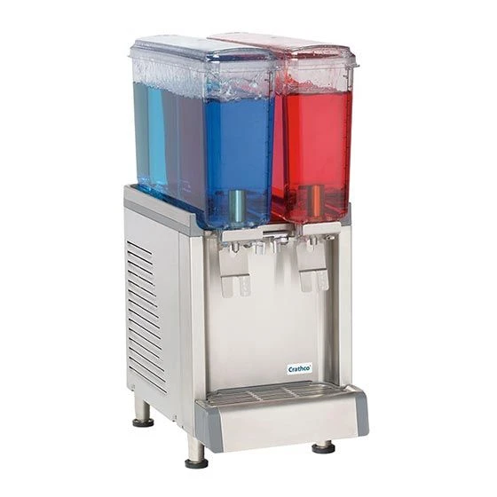 Crathco Mini CS-2E-16 Simplicity Bubbler Series Double 2.4 Gallon Bowl Premix Cold Beverage Dispenser With Agitation Function 1 Crathco Mini CS-2E-16 Simplicity Bubbler Series Double 2.4 Gallon Bowl Premix Cold Beverage Dispenser With Agitation Function