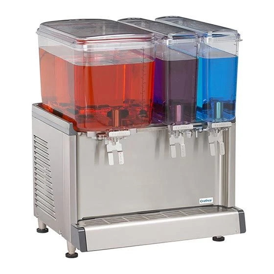 Crathco CS-3D-16 Simplicity Bubbler Series Triple Bowl Premix Cold Beverage Dispenser With (1) 4.75 Gallon Hopper, (2) 2.4 Gallon Hoppers With Agitation Function 1 Crathco CS-3D-16 Simplicity Bubbler Series Triple Bowl Premix Cold Beverage Dispenser With (1) 4.75 Gallon Hopper, (2) 2.4 Gallon Hoppers With Agitation Function