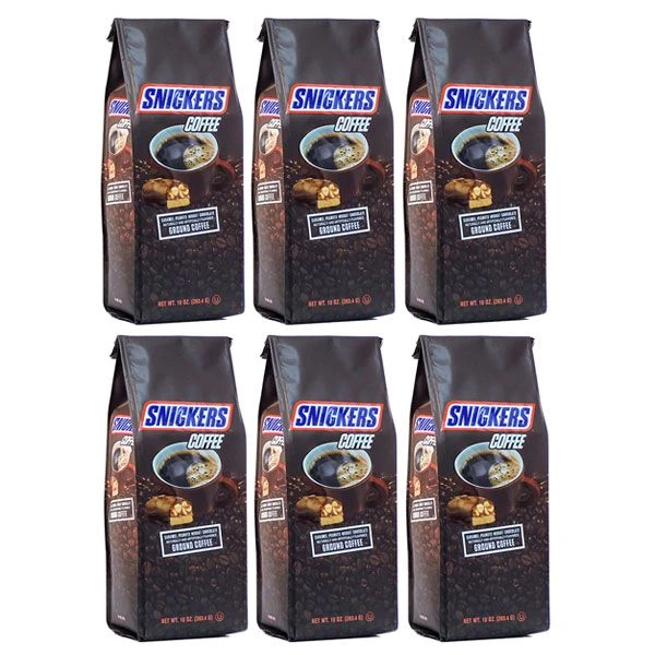Snickers Caramel, Peanuts, Nougat And Chocolate, Naturally And Artificially Flavored Ground Coffee, 6/10 Oz Bags 1 Snickers Caramel, Peanuts, Nougat And Chocolate, Naturally And Artificially Flavored Ground Coffee, 6/10 Oz Bags
