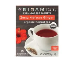 China Mist - Zesty Hibiscus Ginger Organic Black Full Leaf Tea Sachet, 4 Boxes 15 Count Each -Koffee Express Sales zestyhibiscusginger teasachet packet 1 1